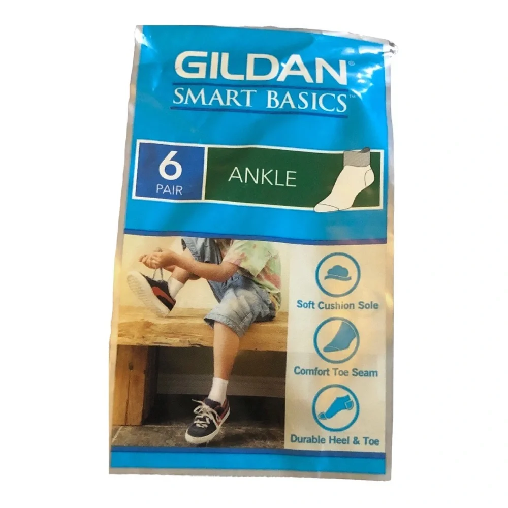 12pairs Gildan smart basics Boys’ black white gray ankle socks size L (3-9 shoe)